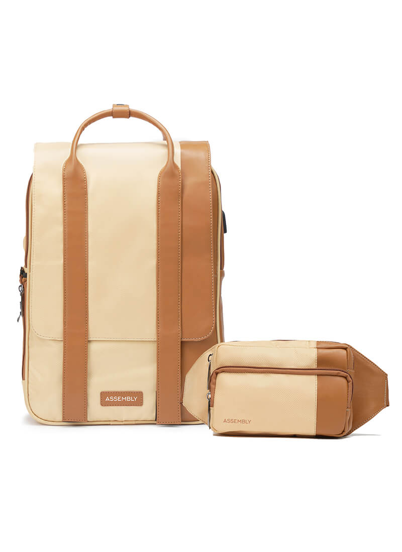 Echo+Flux Combo | Beige | Laptop Backpack with Fanny Pack