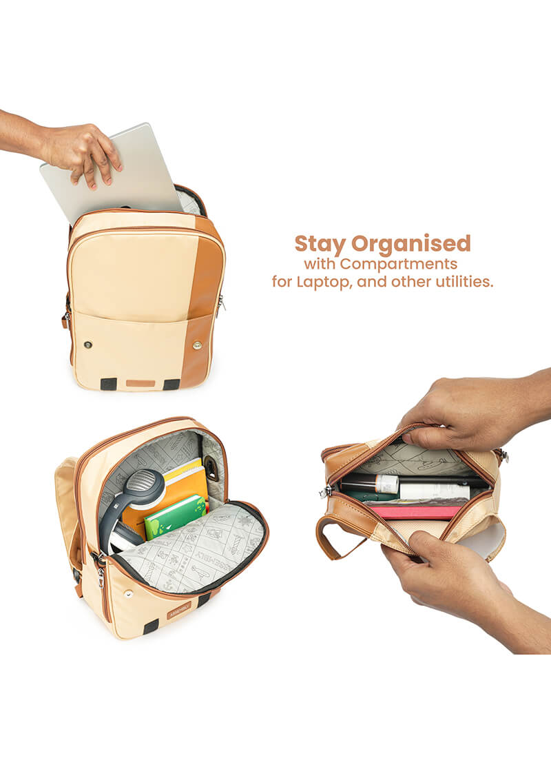 Echo+Flux Combo | Beige | Laptop Backpack with Fanny Pack