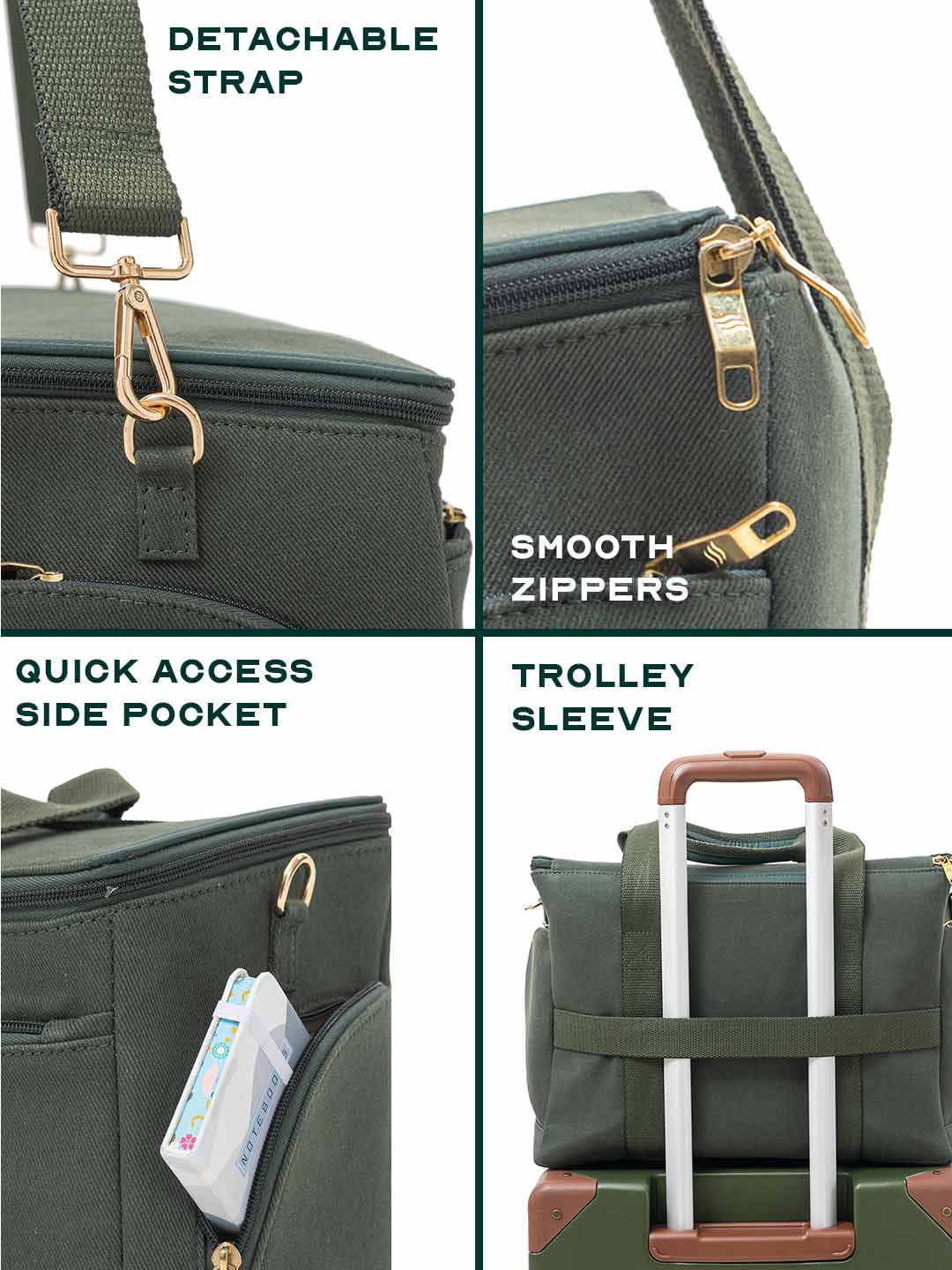 Iris Duffle | Green | 25L Travel & Work Bag with Detachable Straps