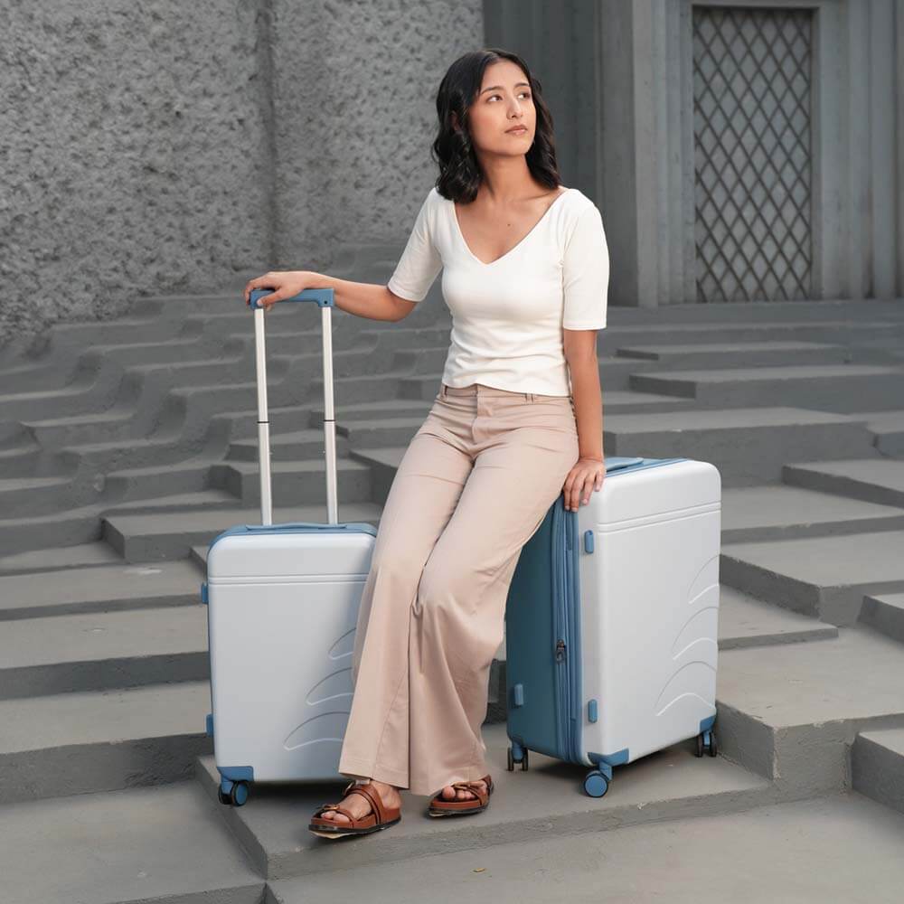 Flowe Combo | Blue | Cabin+Medium Hard Luggage