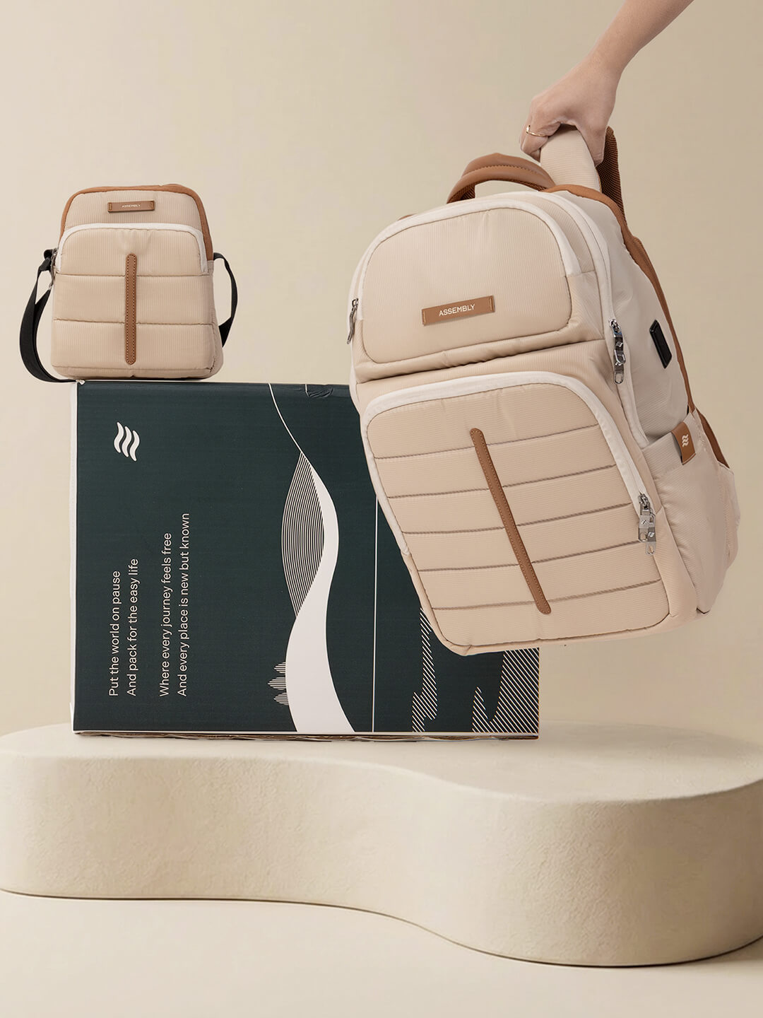 Assembly Unisex Gifting Travel Combo | Beige | Laptop Bag & Crossbody Bag
