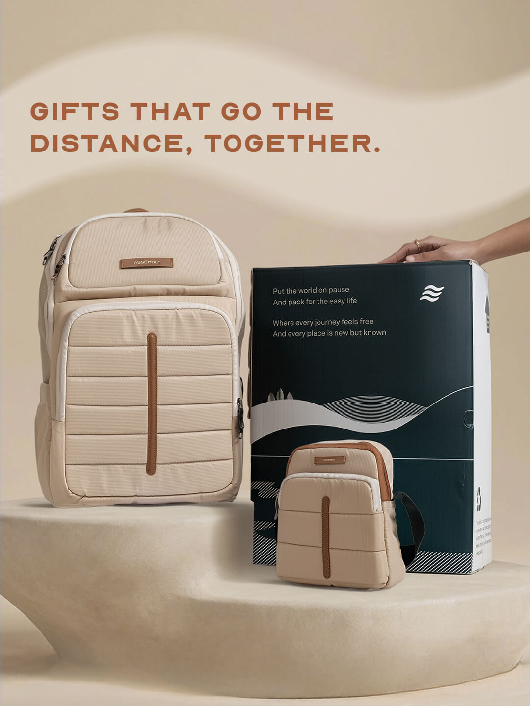 Assembly Unisex Gifting Travel Combo | Beige | Laptop Bag & Crossbody Bag