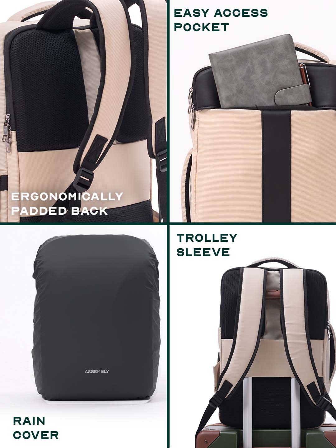 Noir Overnighter Backpack | Beige | Ultimate Travel Backpack for Professionals