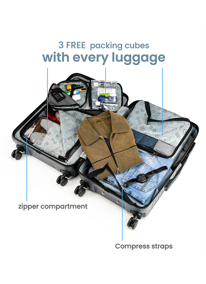 StarkPro Combo | Blue/White | Cabin+Medium Hard Luggage