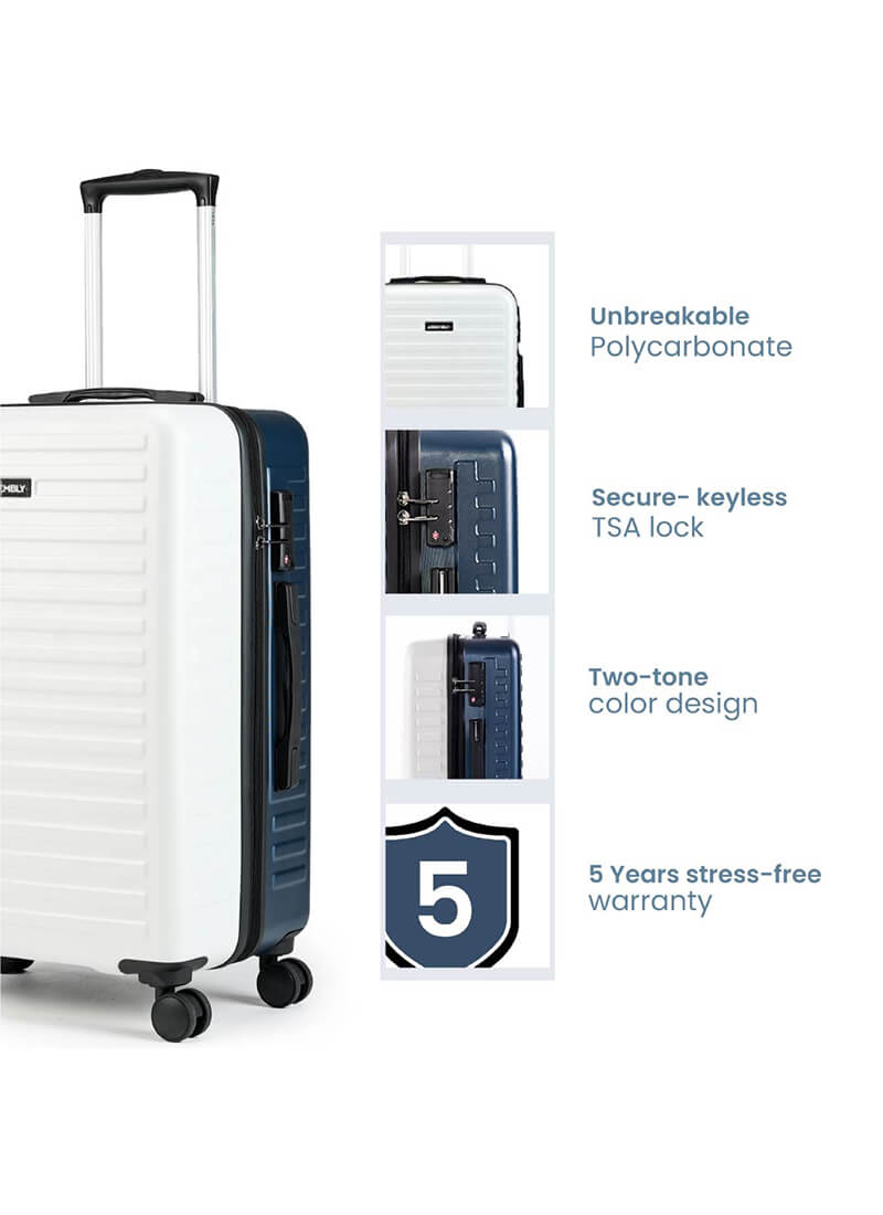 Two Tone Combo | White-Blue | Cabin+Medium Hard Luggage