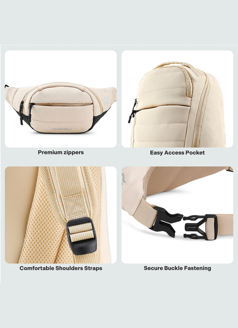 Float Backpack & Fanny Combo | Cream | Premium Backpack & Crossbody Bag
