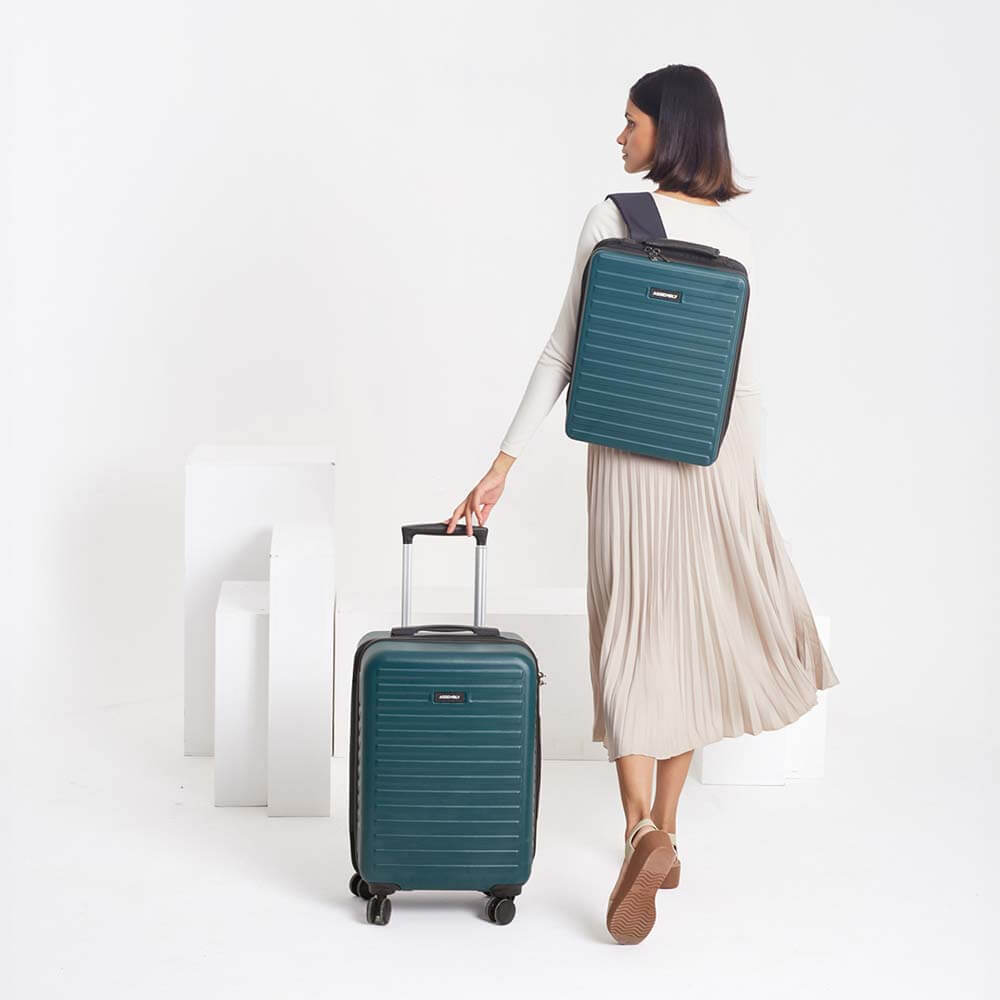 Stark+Edge Combo | Green | Cabin Hard Luggage with Backpack
