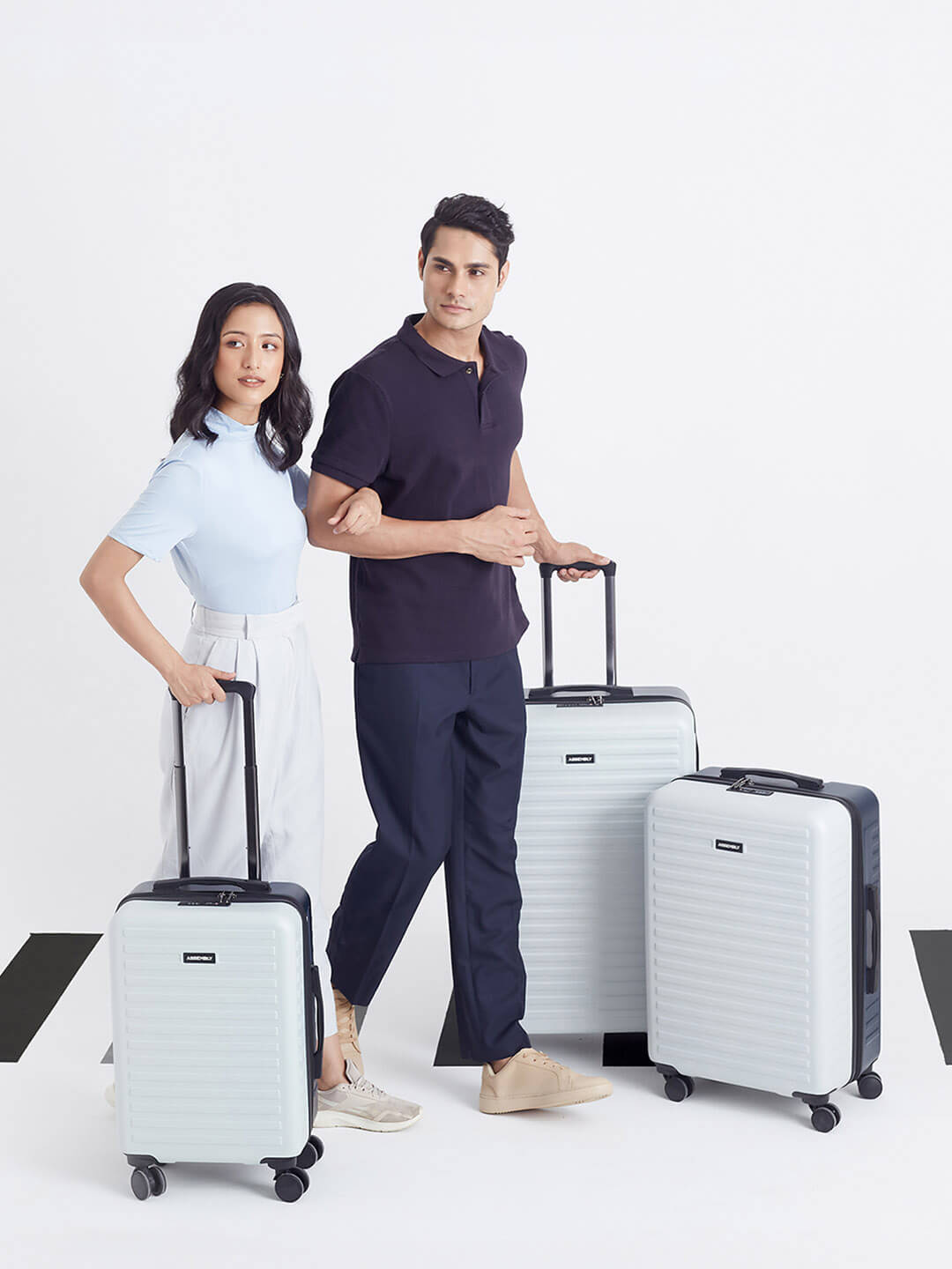 Two Tone Combo | White-Blue | Set of 3 Luggage