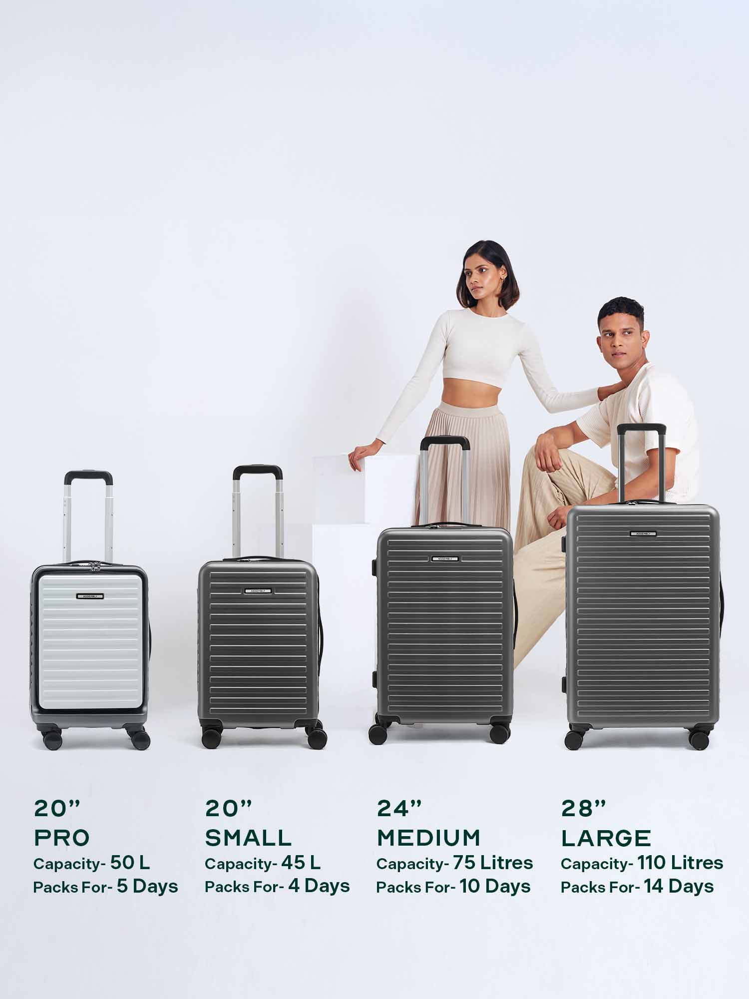 StarkPro Combo | Grey/White | CabinPro+Medium Hard Luggage