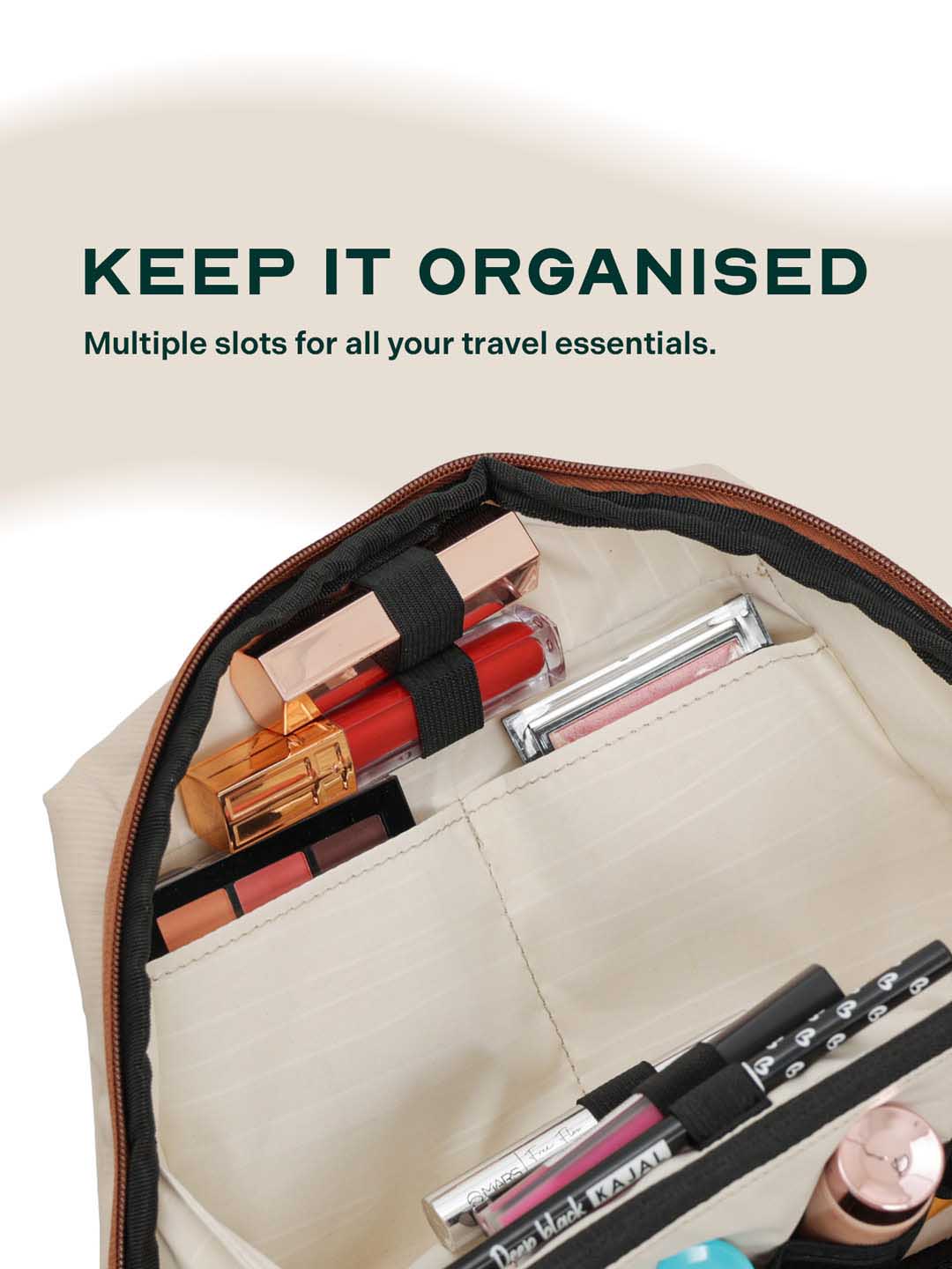 Odyssey Vanity Case | Beige | Compact Travel Organiser For Long Or Short Trips