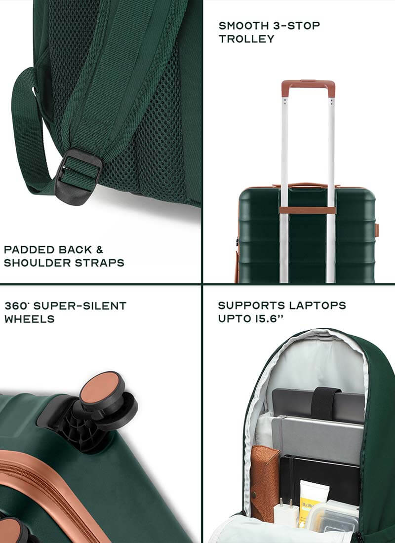 Odyssey & Float Backpack Combo | Forest Green | Large Hard Luggage & Backpack