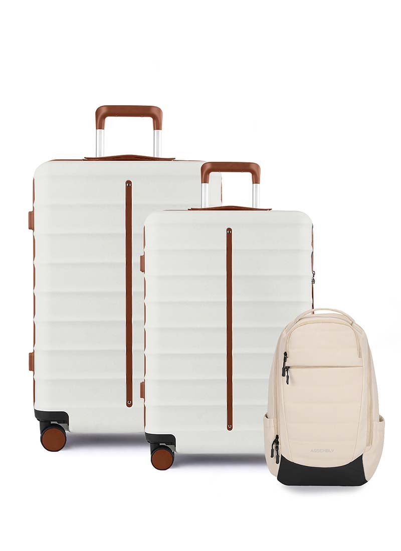 Odyssey Set of 2 & Float Backpack Combo | Sand White | Medium+Large Hard Luggage & Backpack