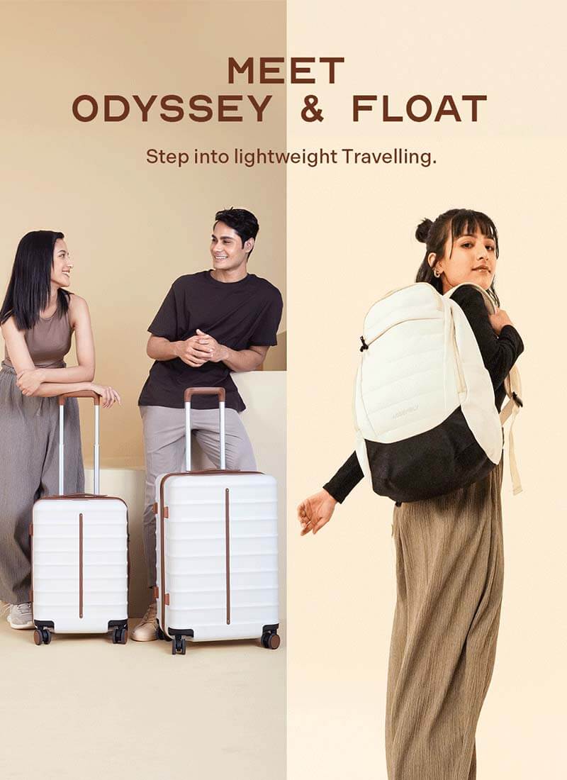 Odyssey Set of 2 & Float Backpack Combo | Sand White | Cabin+Medium Hard Luggage & Backpack