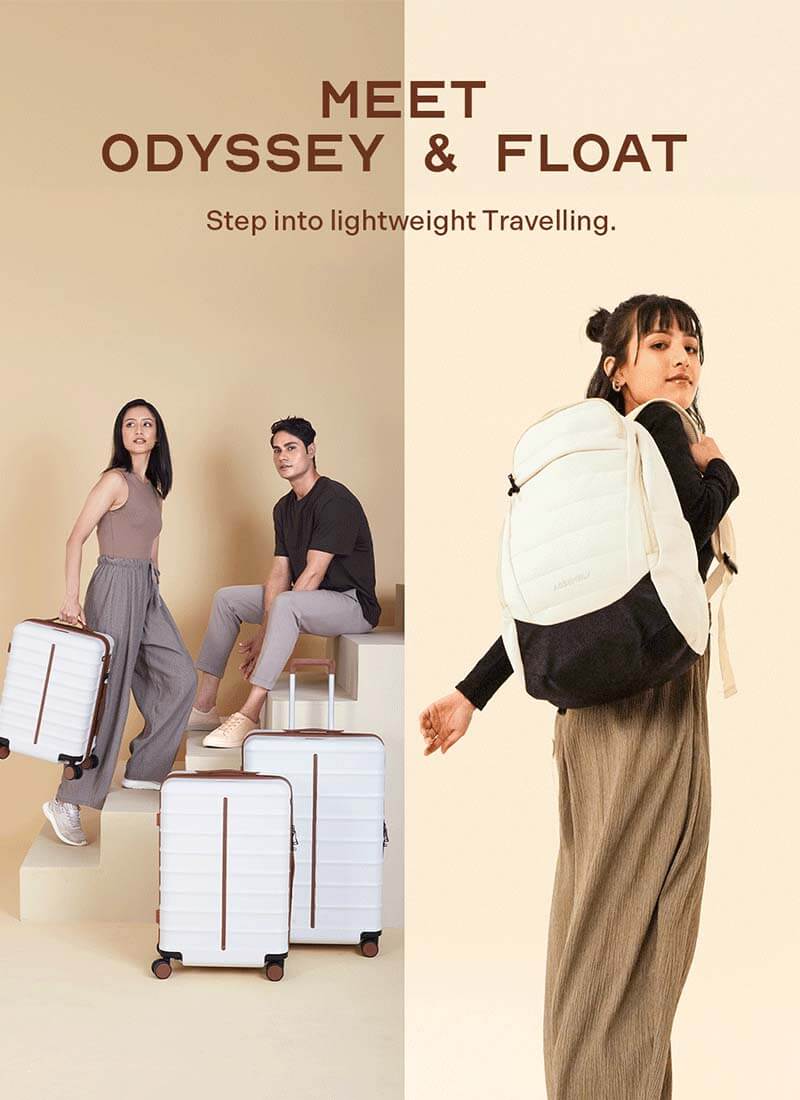 Odyssey Set of 3 & Float Backpack Combo | Sand White | Cab+Med+Lar Hard Luggage & Backpack