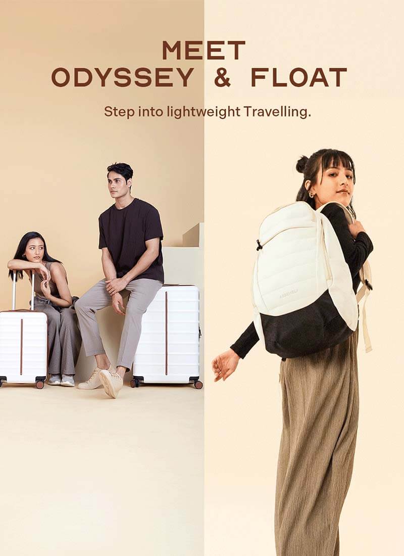 Odyssey Set of 2 & Float Backpack Combo | Sand White | Medium+Large Hard Luggage & Backpack