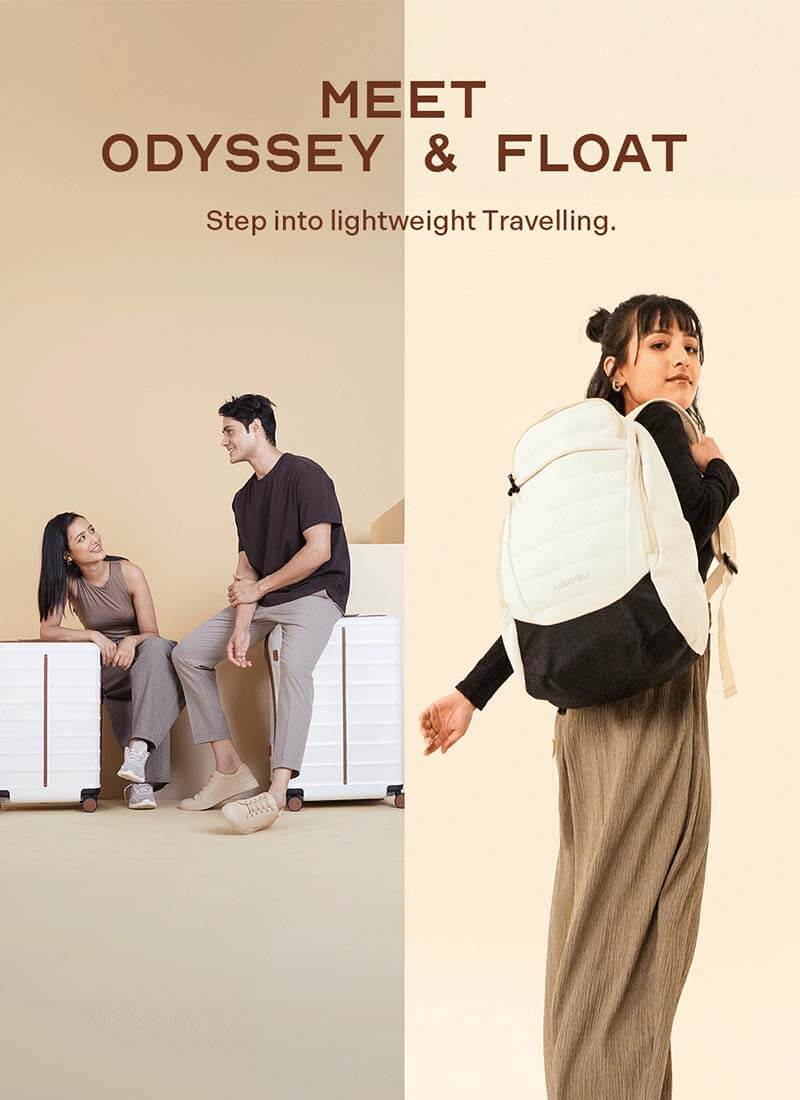 Odyssey Set of 2 & Float Backpack Combo | Sand White | Cabin+Large Hard Luggage & Backpack