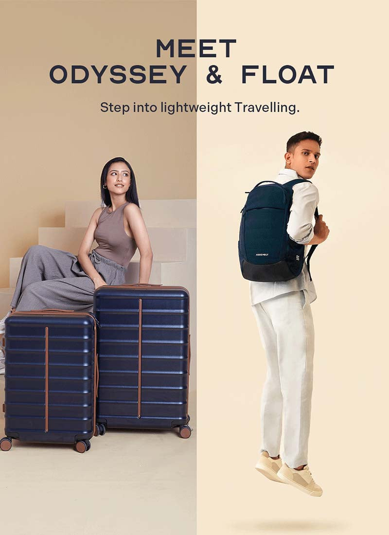 Odyssey Set of 2 & Float Backpack Combo | Ocean Blue | Medium+Large Hard Luggage & Backpack