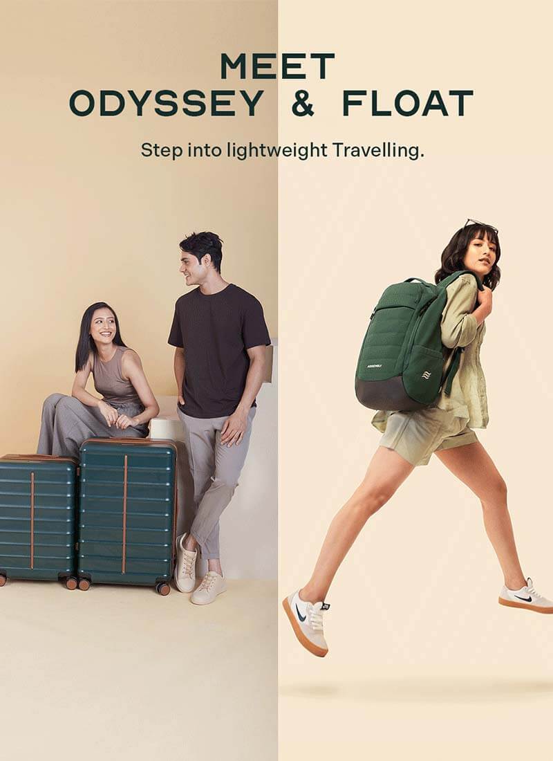 Odyssey Set of 2 & Float Backpack Combo | Forest Green | Medium+Large Hard Luggage & Backpack