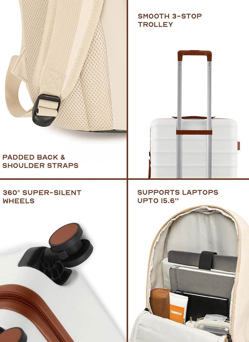 Odyssey & Float Backpack Combo | Sand White | Cabin Hard Luggage & Backpack