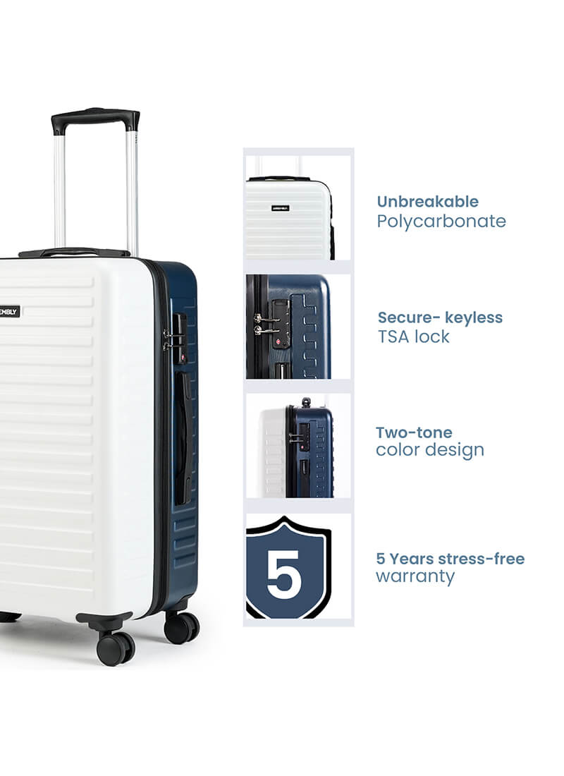 Stark+Verve Combo | White/Blue | Two Tone Medium Hard Luggage with Duffle Bag