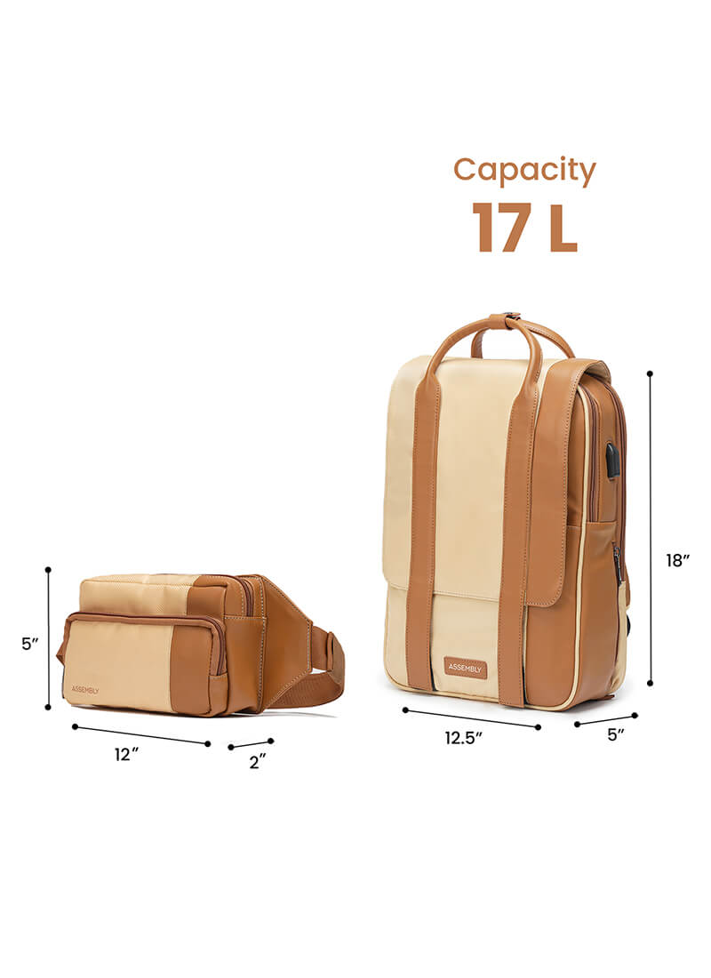 Echo+Flux Combo | Beige | Laptop Backpack with Fanny Pack