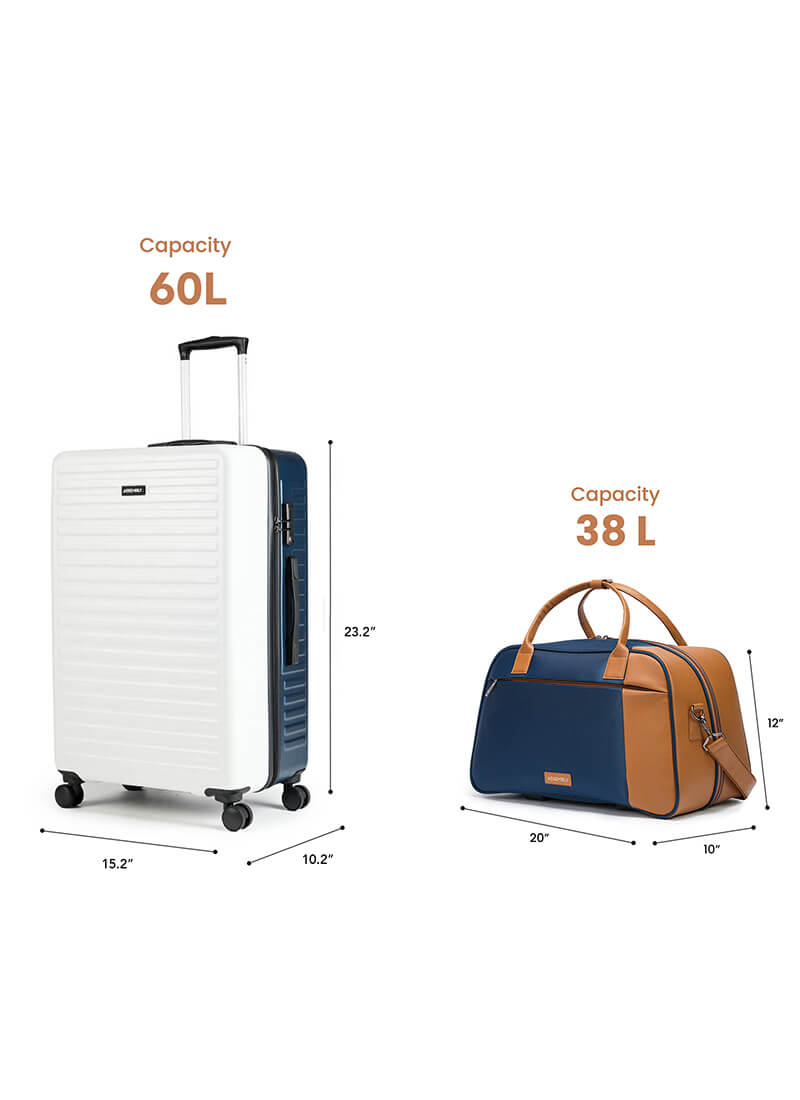 Stark+Verve Combo | White/Blue | Two Tone Medium Hard Luggage with Duffle Bag