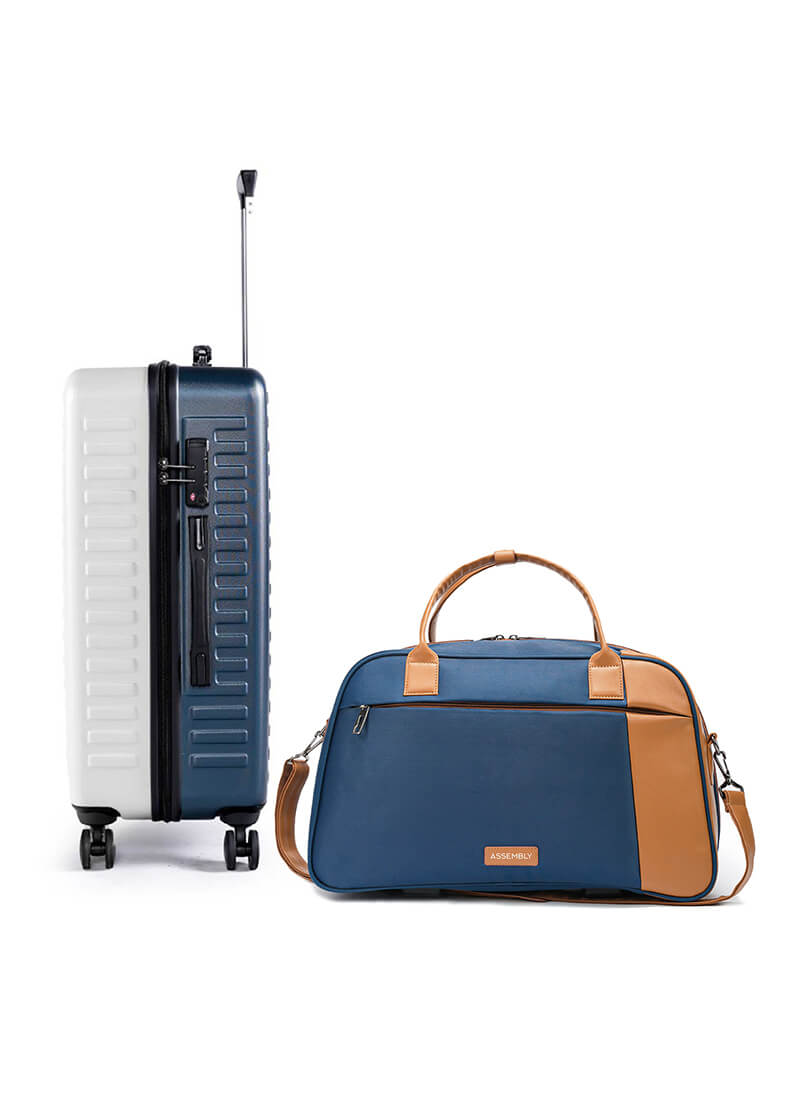 Stark+Verve Combo | White/Blue | Two Tone Medium Hard Luggage with Duffle Bag