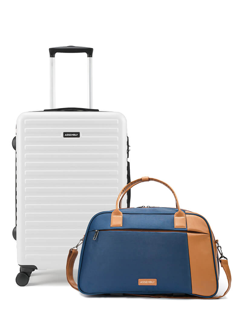 Stark+Verve Combo | White/Blue | Two Tone Medium Hard Luggage with Duffle Bag