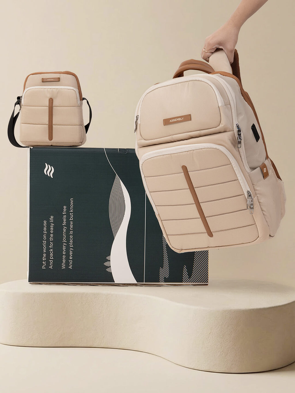 Assembly Beige Travel Combo: Laptop & Crossbody Bag