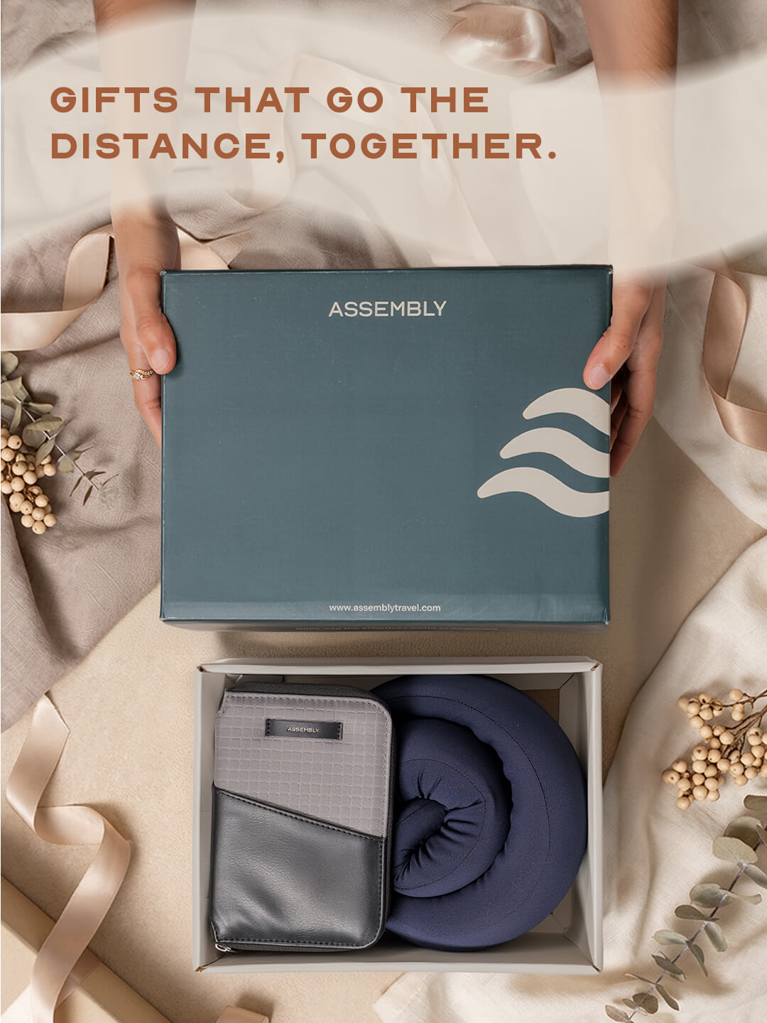 Assembly Unisex Gifting Travel Combo | Blue & Grey | Neck Pillow & Passport Holder