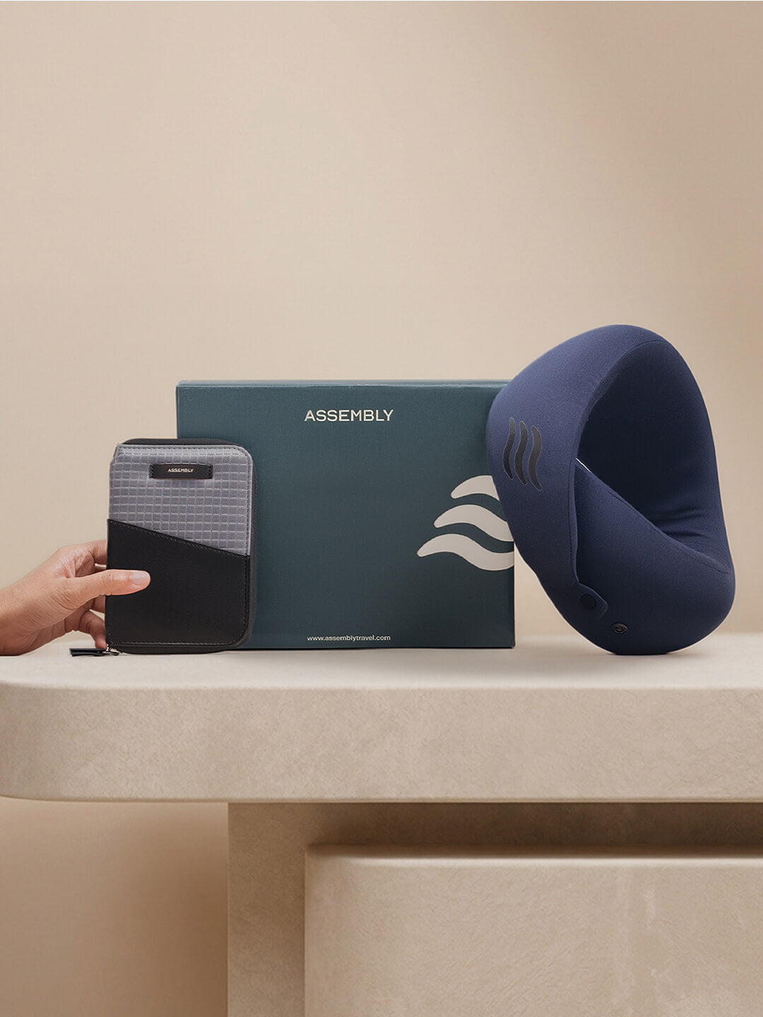 Assembly Unisex Gifting Travel Combo | Blue & Grey | Neck Pillow & Passport Holder