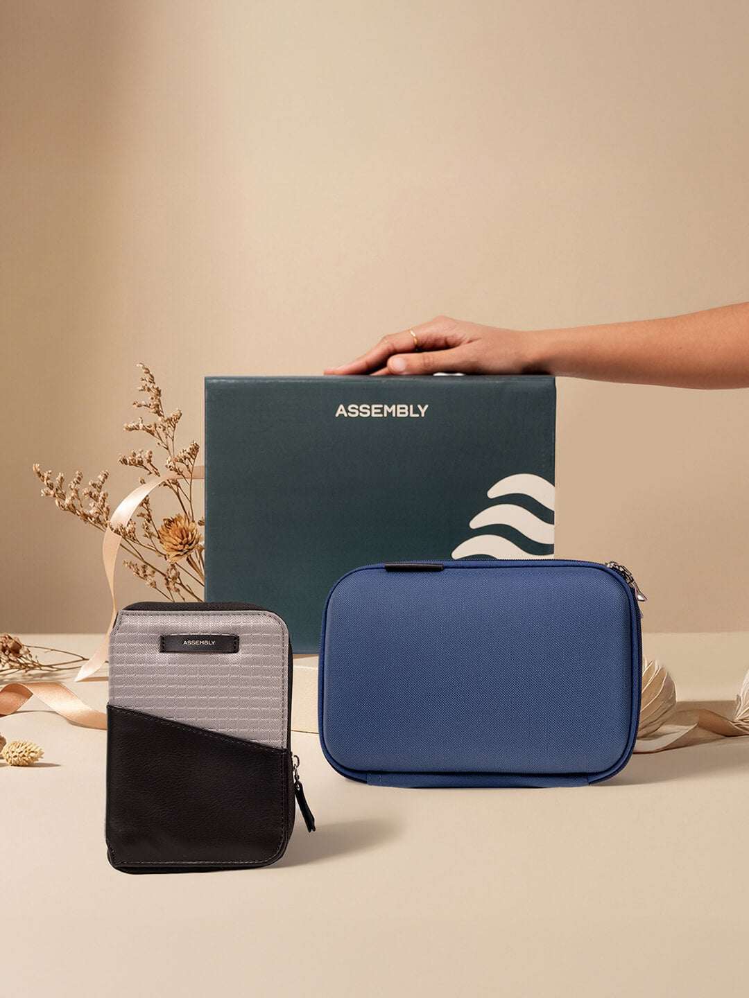 Assembly Unisex Gifting Travel Combo | Blue & Grey | Tech Organiser & Passport Holder