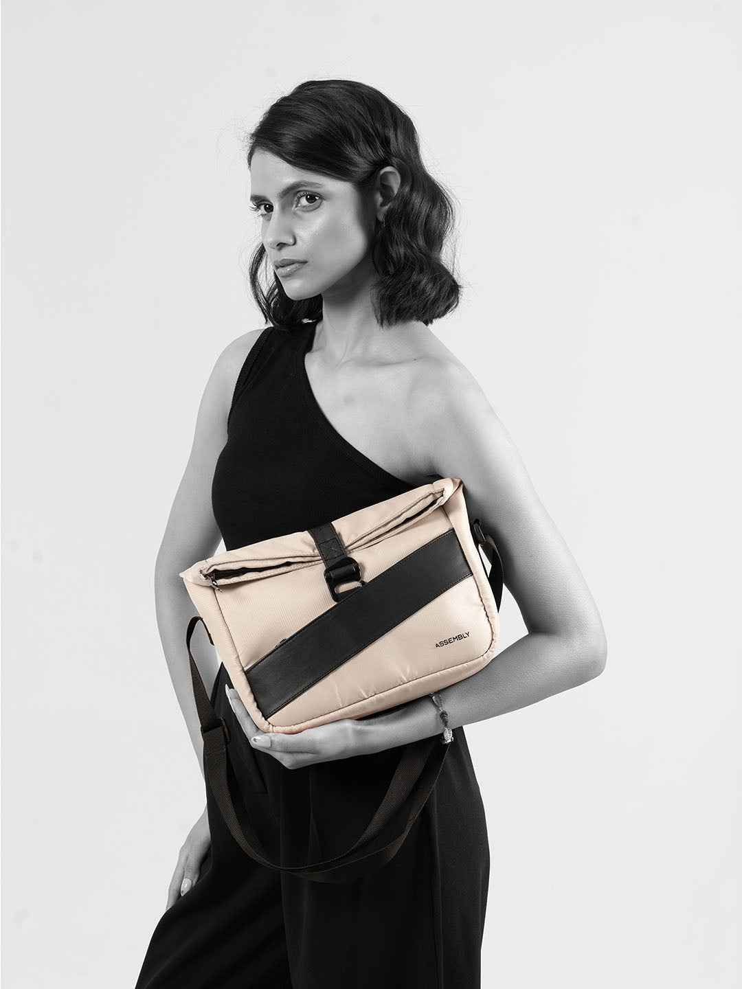 Oblique Crossbody Sling Bag | Beige | Compact Everyday Carry