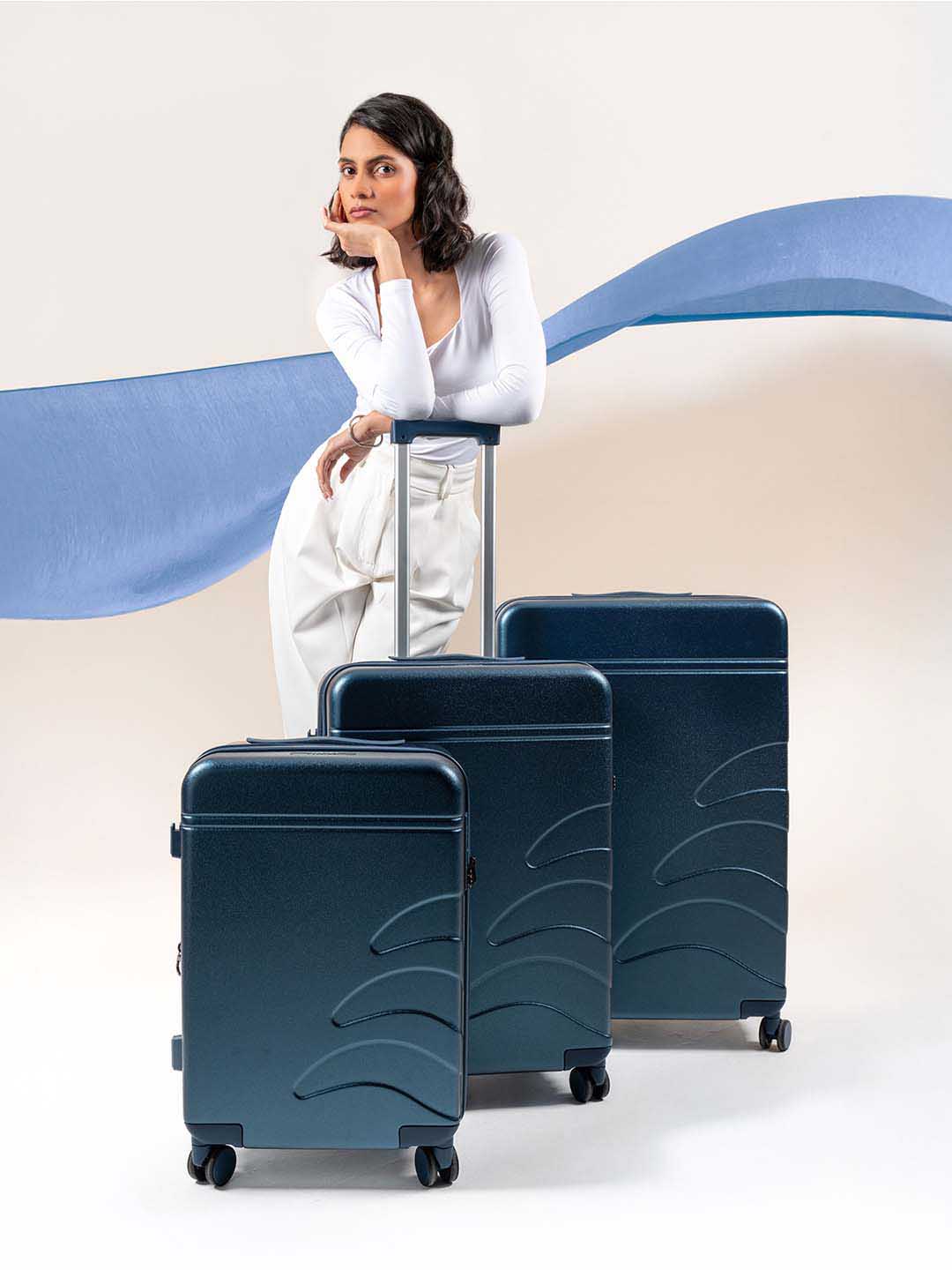 Flowe | Navy Blue | Cabin Hard Luggage