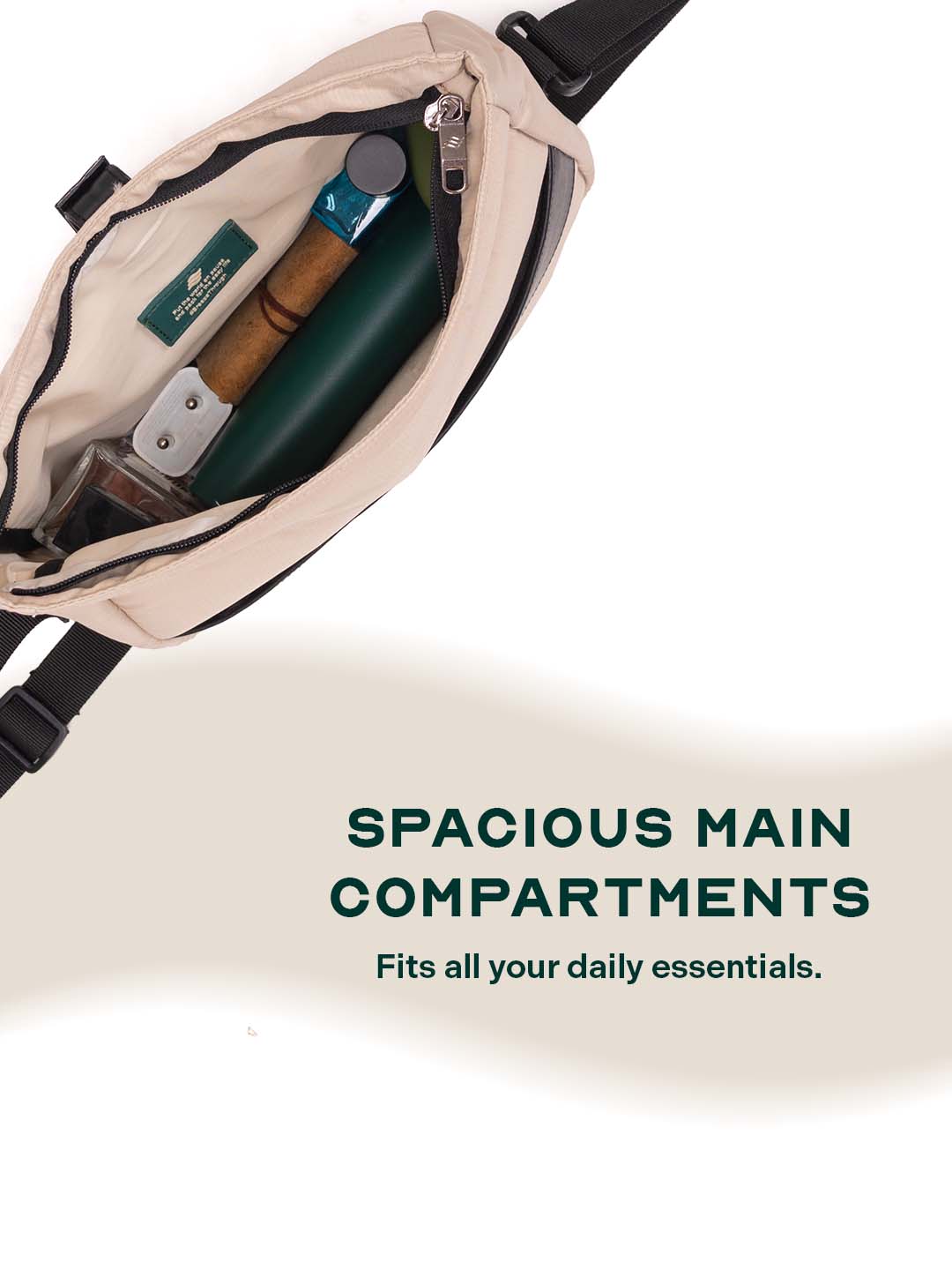 Oblique Crossbody Sling Bag | Beige | Compact Everyday Carry