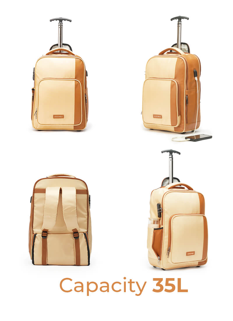 Backpacker Combo | Beige | Trolley Backpack+TechKit+Packing Cube