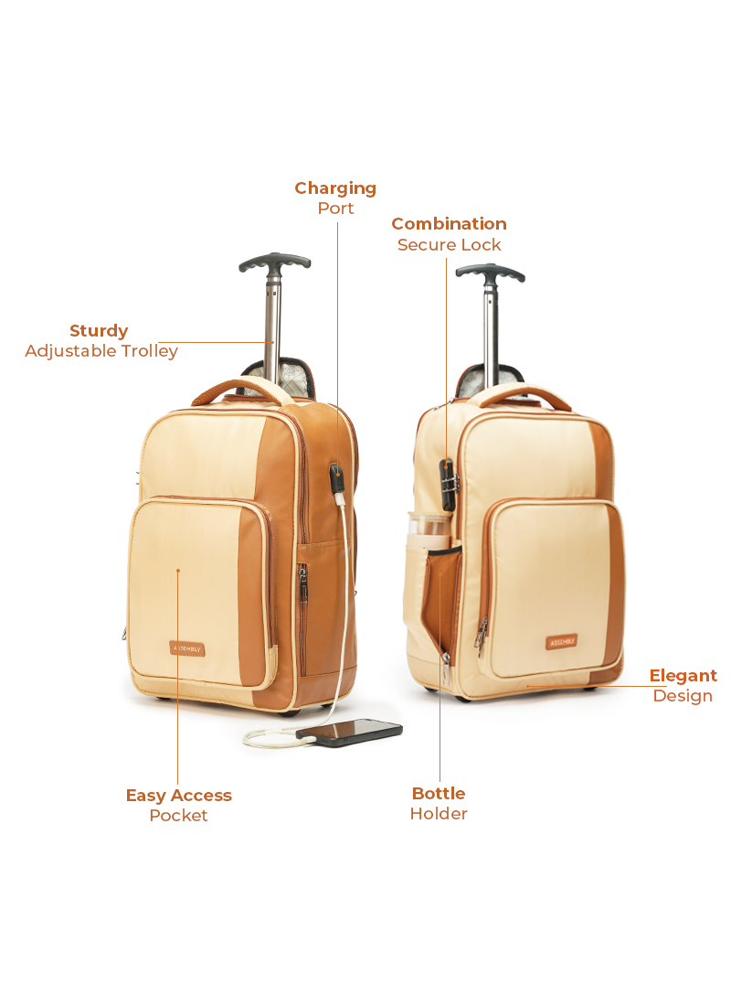 Backpacker Combo | Beige | Trolley Backpack+TechKit+Packing Cube