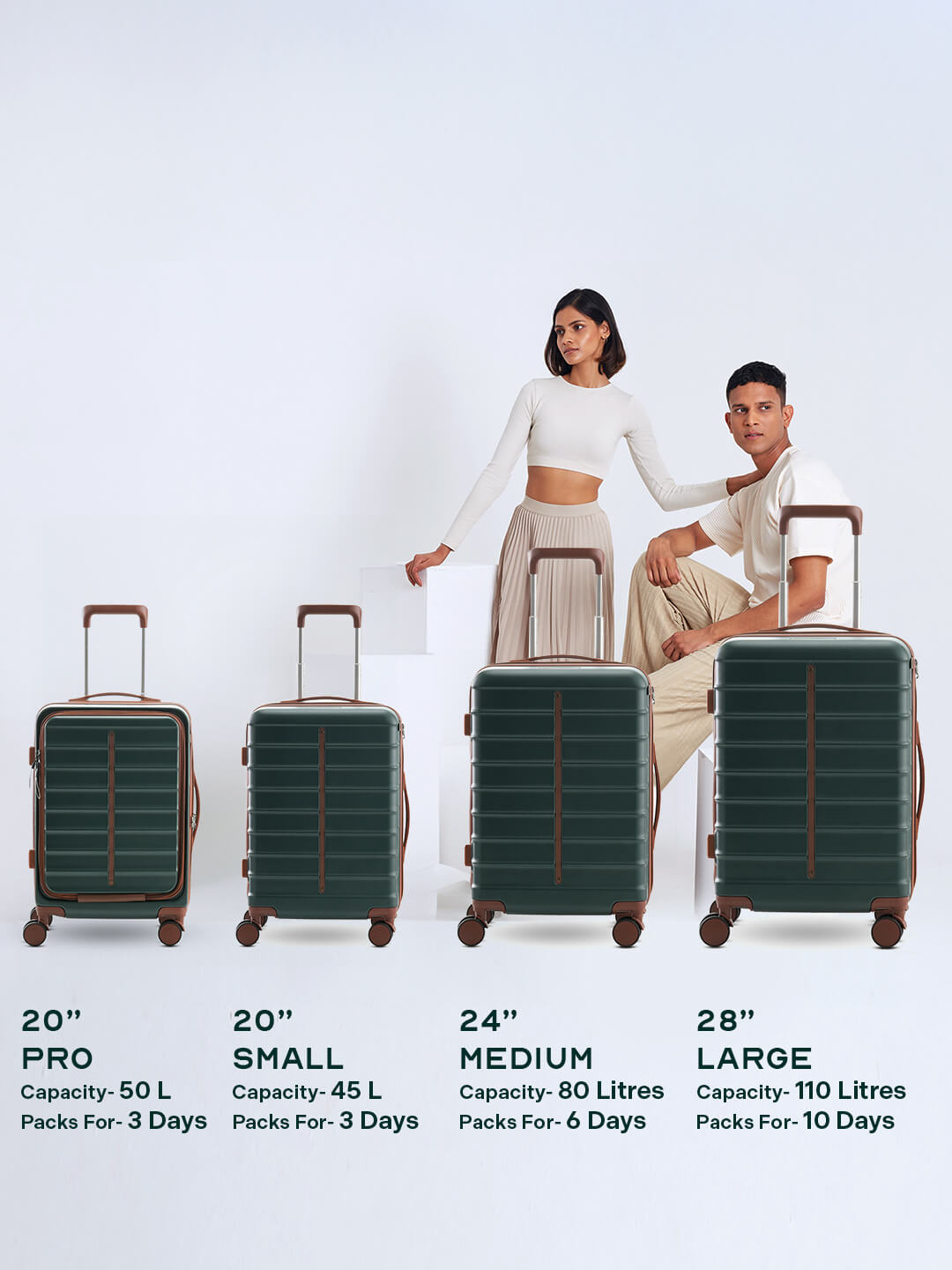 OdysseyPro Combo Set of 3 | Forest | CabinPro+Medium+Large Hard Luggage