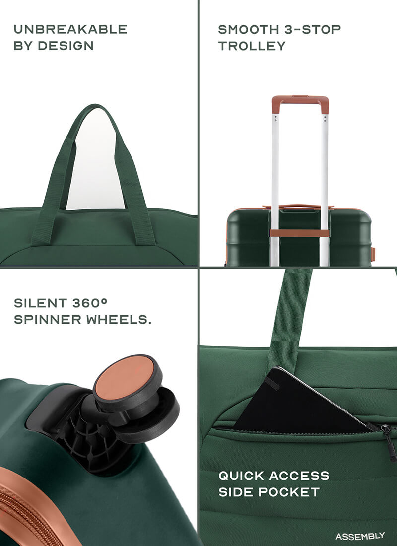 Odyssey Set of 3 & Float Duffle Combo | Forest Green | Cab+Med+Lar Hard Luggage & Duffle