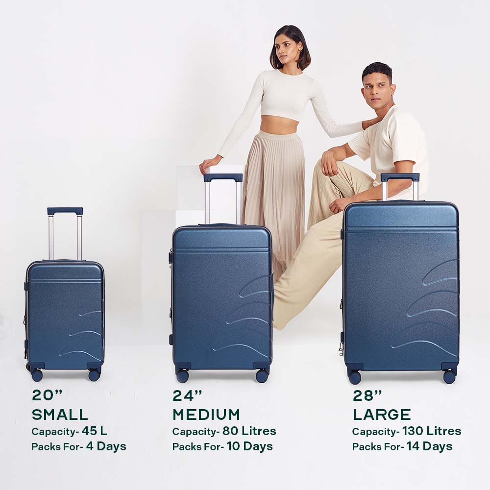Flowe Combo | Navy Blue | Set of 3 Hard Luggage
