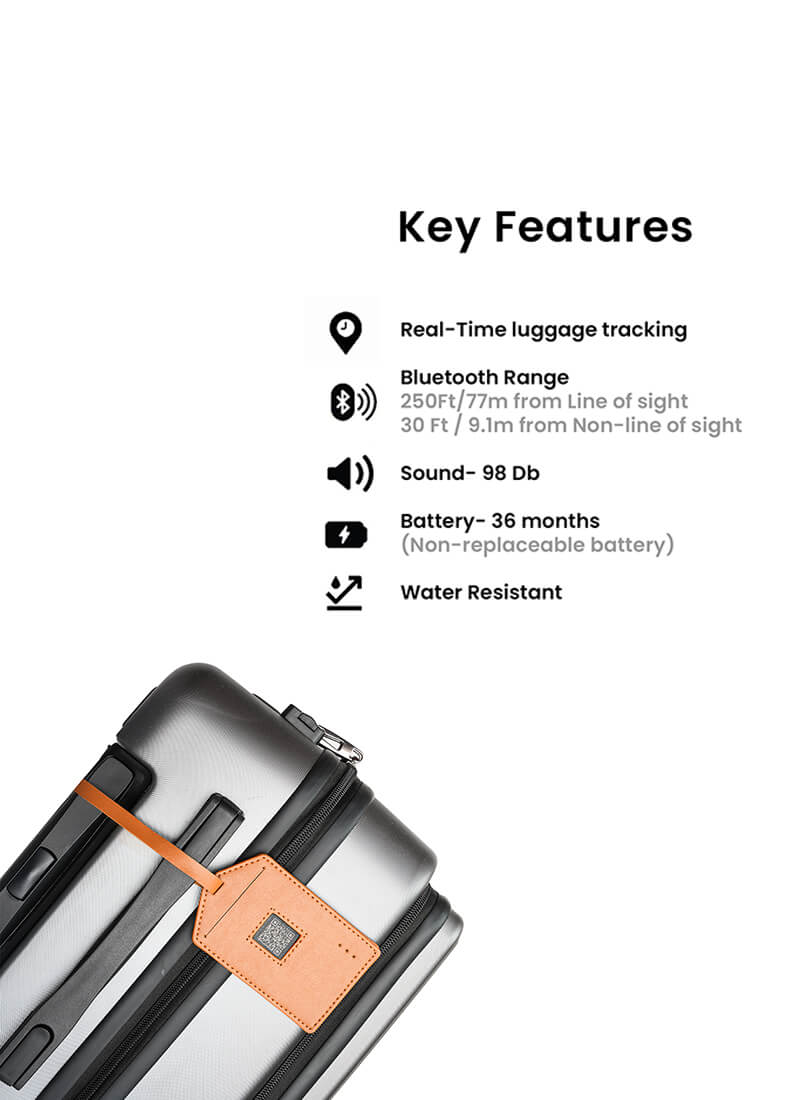 Smart Bag/Luggage Tracker Tag Black | Compatible with iOS & Android