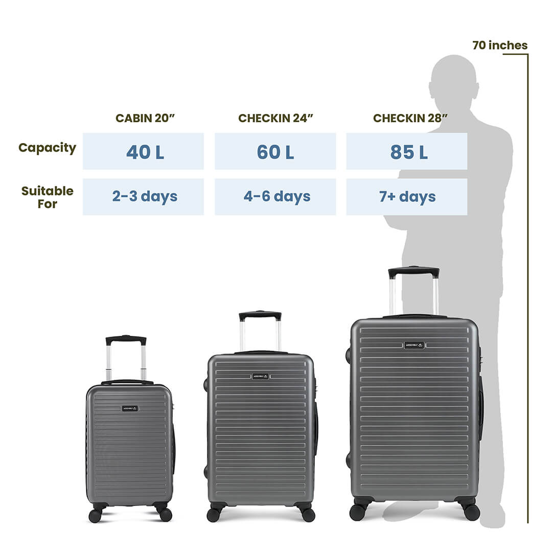 Unisex Starklite | Hardside Luggage Set of 3 Grey - (20"+24"+28")