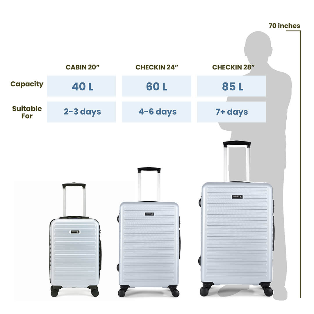 Unisex Starklite | Hardside Luggage Set of 3 Silver - (20"+24"+28")
