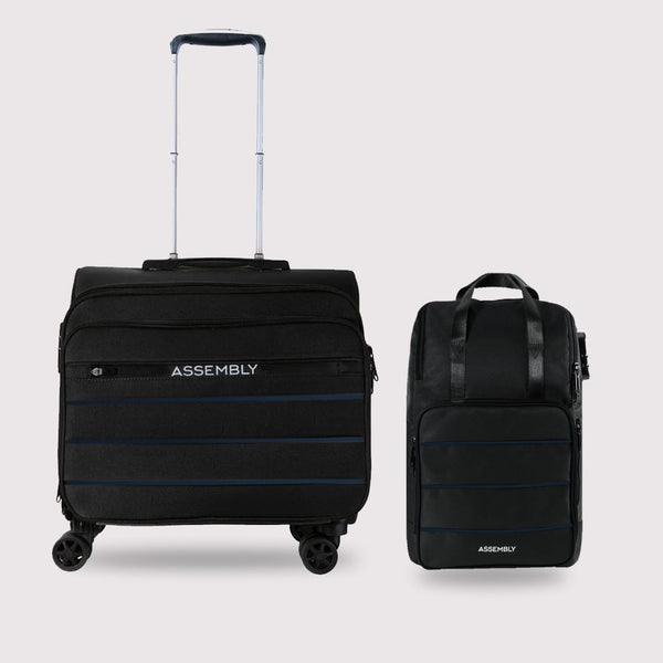 Unisex Valise Combo Black | Overnighter Trolley with Laptop Backpack | Premium Trolley Set