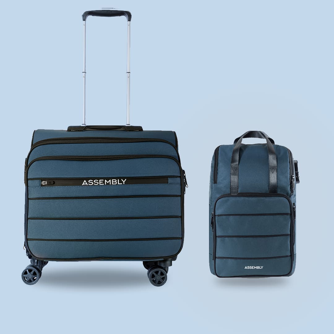 Valise Combo Blue | Overnighter Trolley with Laptop Backpack | Premium Trolley Set
