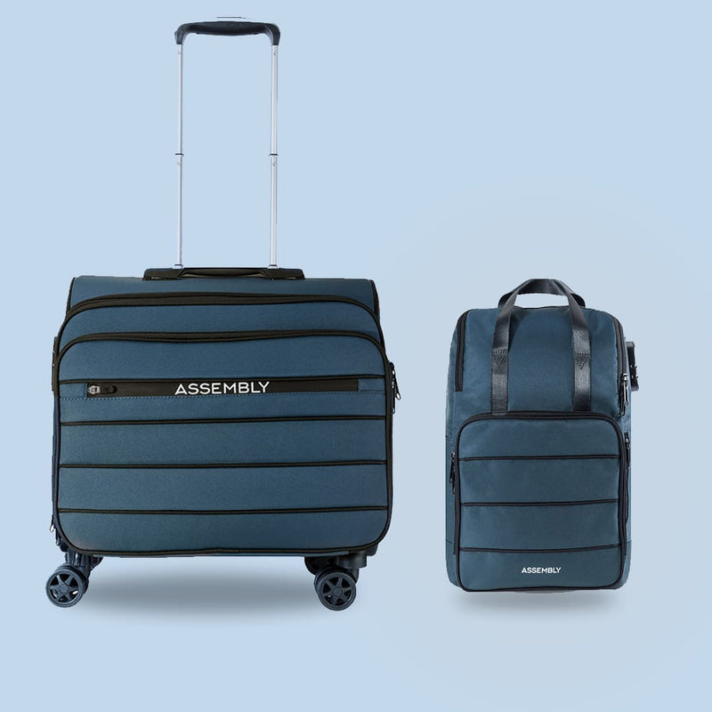 Unisex Valise Combo Blue | Overnighter Trolley with Laptop Backpack | Premium Trolley Set
