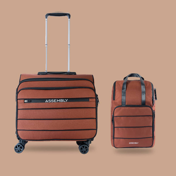 Unisex Valise Combo Rust | Overnighter Trolley with Laptop Backpack | Premium Trolley Set