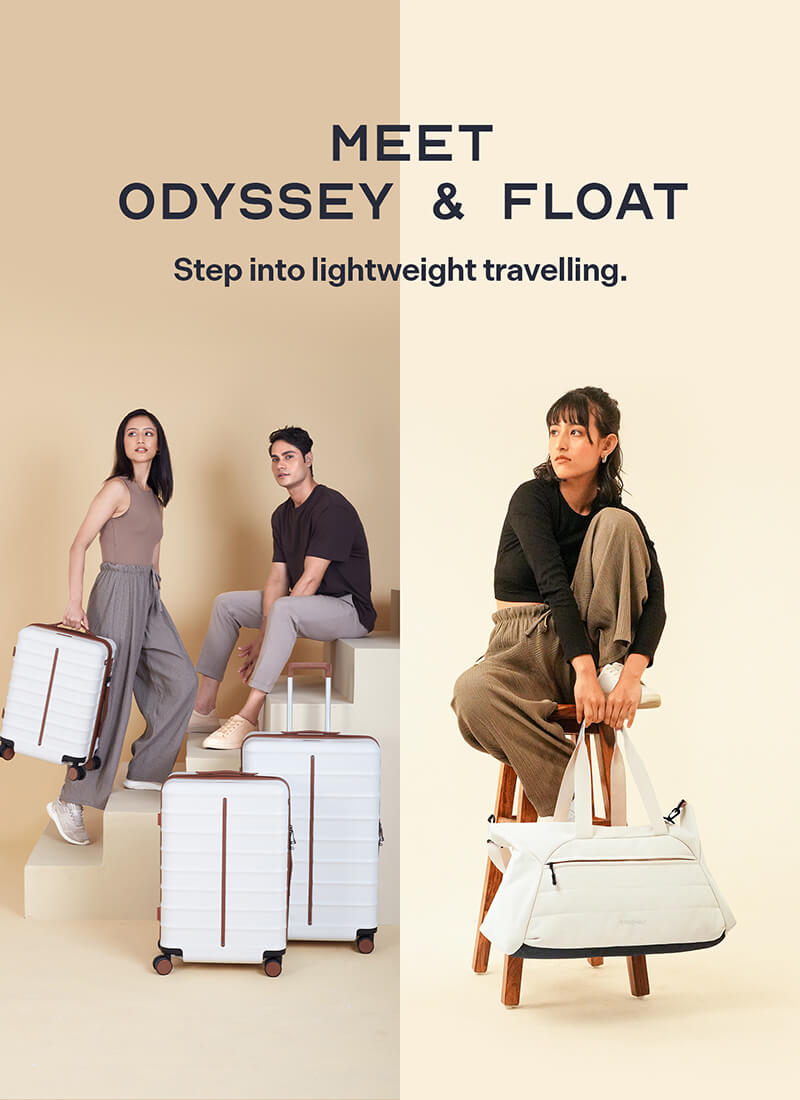 Odyssey Set of 3 & Float Duffle Combo | Sand White | Cab+Med+Lar Hard Luggage & Duffle